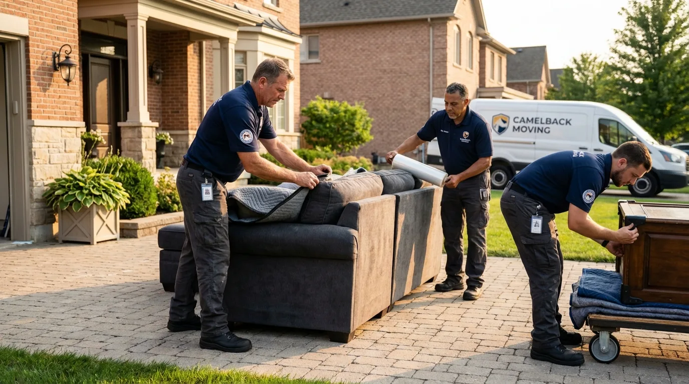 Large estate moving crew wrapping furniture in Berlin, NH