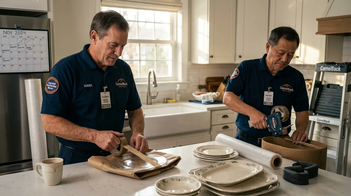 Professional crew packing kitchen dishware in Berlin, NH
